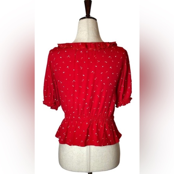 Aritzia Sunday Best Taryn Red with Pink/White Hearts Print Blouse EUC - Picture 4 of 13